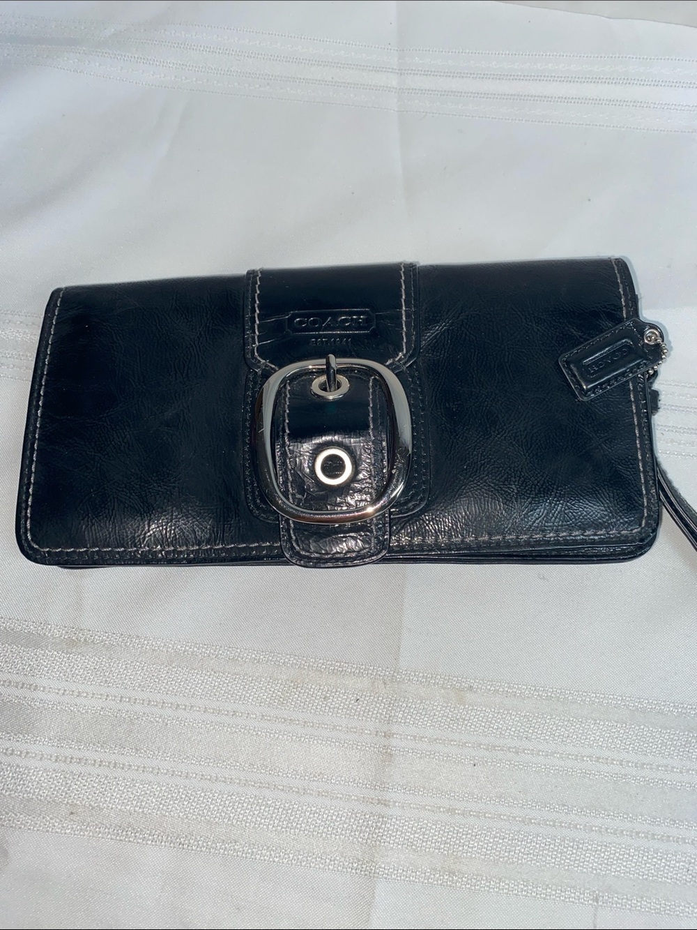 Coach Bleeker Black Patent Leather Buckle Wristlet